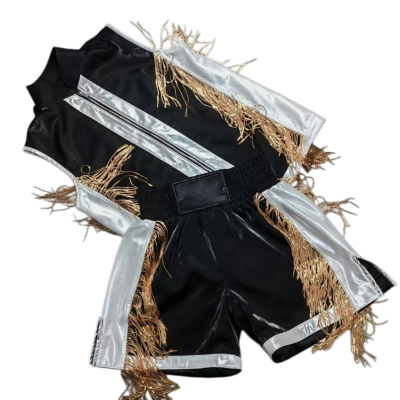 Fringe Boxing Walkout Suit Satin Zipper Vest Fringe Fight Shorts Muay Thai Competition Costume Unisex