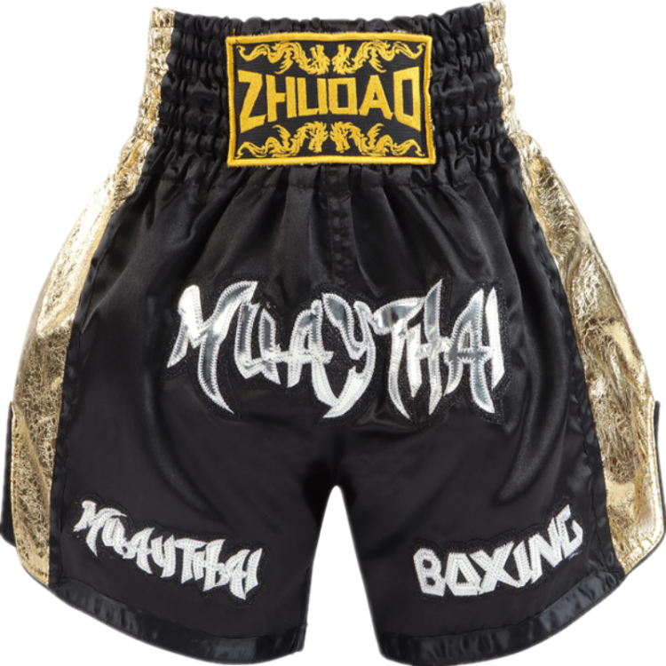 Side Panel Muay ThaiShorts Black and Gold