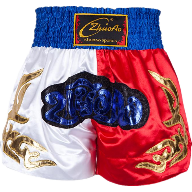 Classic Muay Thai Shorts Blue Waist White and Red Classic Muay Thai Shorts Blue Waist White and Red