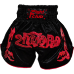 Contrast Inner Hem Muay Thai Shorts Black and Red Logo Contrast Inner Hem Muay Thai Shorts Black and Red Logo