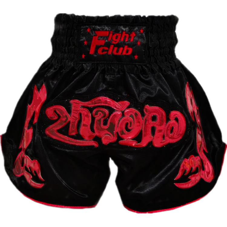 Contrast Inner Hem Muay Thai Shorts Black and Red Logo Contrast Inner Hem Muay Thai Shorts Black and Red Logo