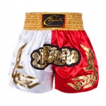 Classic Muay Thai Shorts Yellow Waist White and Red Classic Muay Thai Shorts Yellow Waist White and Red