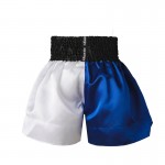 Classic Muay Thai Shorts Black Waist Blue and White Classic Muay Thai Shorts Black Waist Blue and White