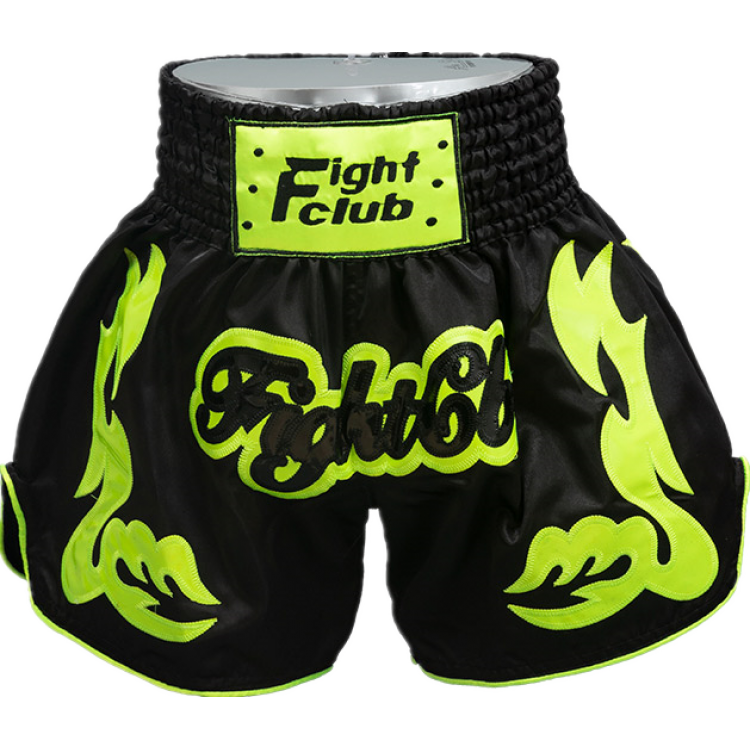 Contrast Inner Hem Muay Thai Shorts Black and Green Contrast Inner Hem Muay Thai Shorts Black and Green