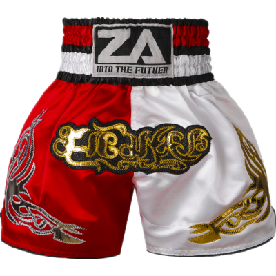 Contrast Inner  Hem Muay Thai Shorts White and Red