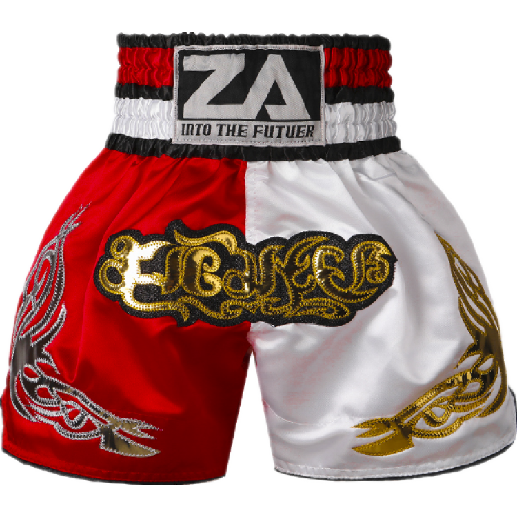 Contrast Inner Hem Muay Thai Shorts White and Red Contrast Inner Hem Muay Thai Shorts White and Red