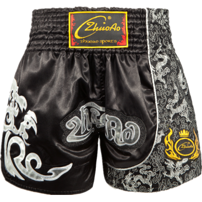 Contrast Inner  Hem Muay Thai Shorts Black and Sliver