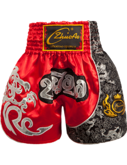 Contrast Inner  Hem Muay Thai Shorts Red and Sliver