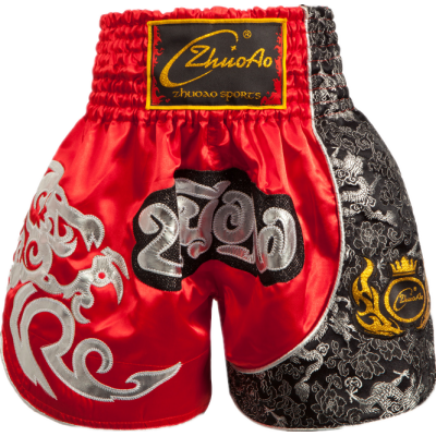 Contrast Inner  Hem Muay Thai Shorts Red and Sliver