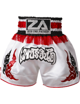 Contrast Inner  Hem Muay Thai Shorts White and Red
