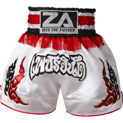 Contrast Inner  Hem Muay Thai Shorts White and Red