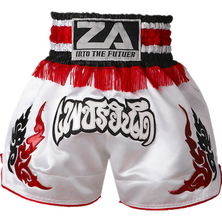 Contrast Inner Hem Muay Thai Shorts White and Red Contrast Inner Hem Muay Thai Shorts White and Red
