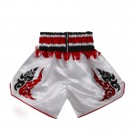 Contrast Inner Hem Muay Thai Shorts White and Red Contrast Inner Hem Muay Thai Shorts White and Red