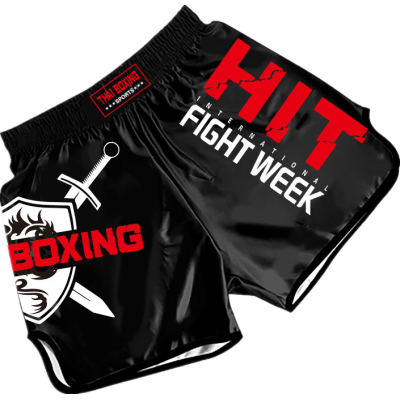 Heat-Printed Muay Thai Shorts Black and Red