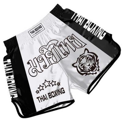 Heat-Printed Muay Thai Shorts White and Black