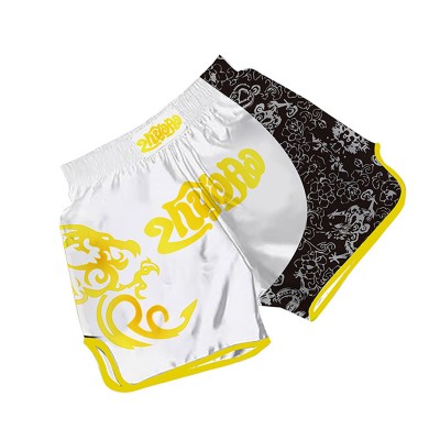 Heat-Printed Muay Thai Shorts Yellow and White