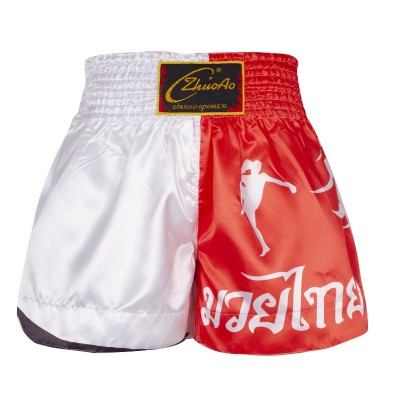 Heat-Printed Muay Thai Shorts White and Red 2