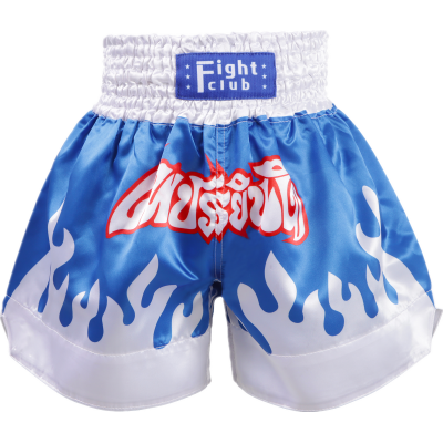 Heat-Printed Muay Thai Shorts Blue and Sliver