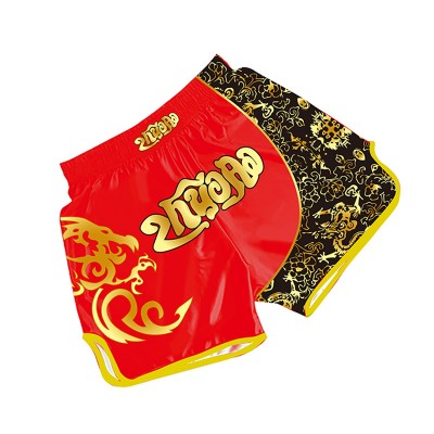 Heat-Printed Muay Thai Shorts Red and Gold