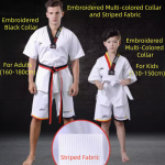 Embroidered Multi-colored Collar and Striped Fabric Taekwondo Uniform Embroidered Multi-colored Collar and Striped Fabric Taekwondo Uniform