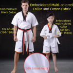 Embroidered Multi-colored Collar and Cotton Fabric Taekwondo Uniform 