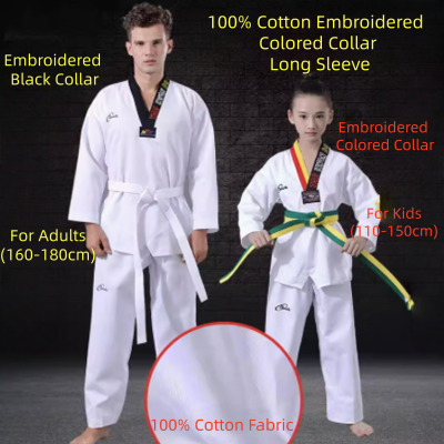 100% Cotton Embroidered Colored Collar Long-Sleeve Taekwondo Uniform 