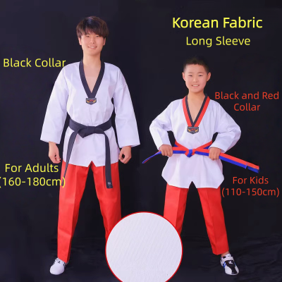 Korean Fabric Long Sleeve Taekwondo Uniform Red Pants
