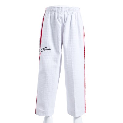 White Taekwondo Pants with Red Strpies