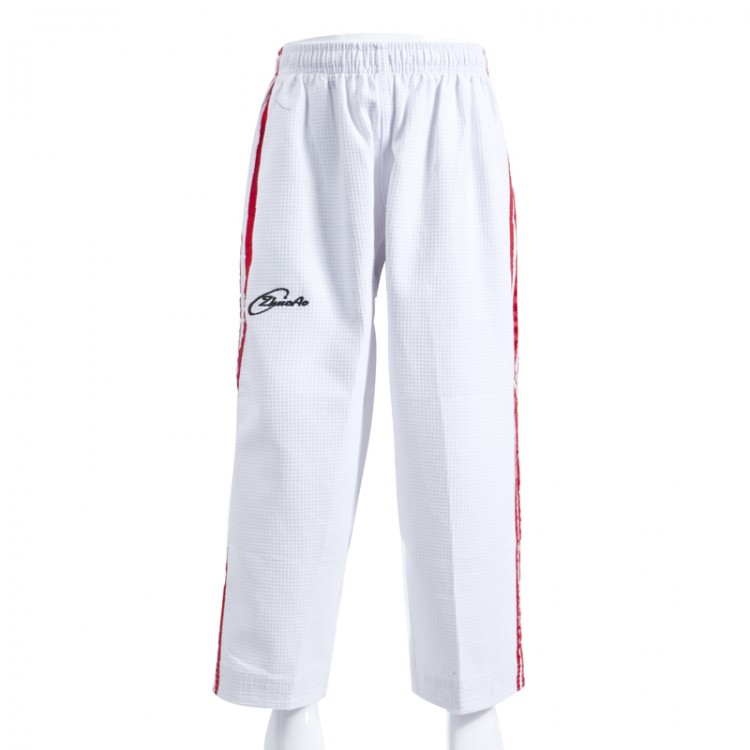 White Taekwondo Pants with Red Strpies White Taekwondo Pants with Red Strpies