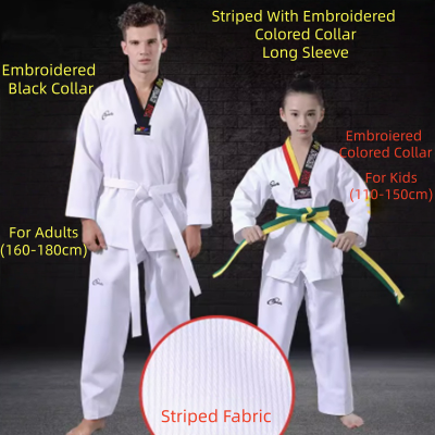 Striped With Embroidered Colored Collar Long-Sleeve Taekwondo Uniform 