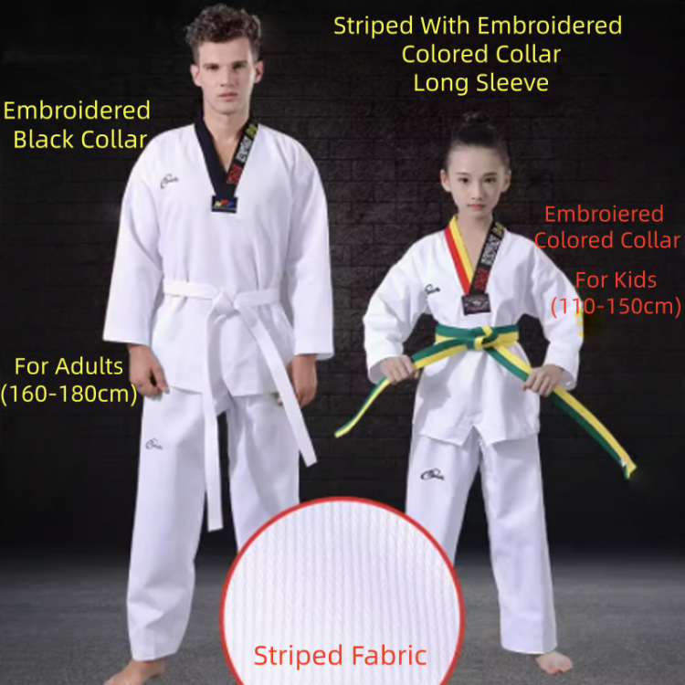 Striped With Embroidered Colored Collar Long-Sleeve Taekwondo Uniform Striped With Embroidered Colored Collar Long-Sleeve Taekwondo Uniform