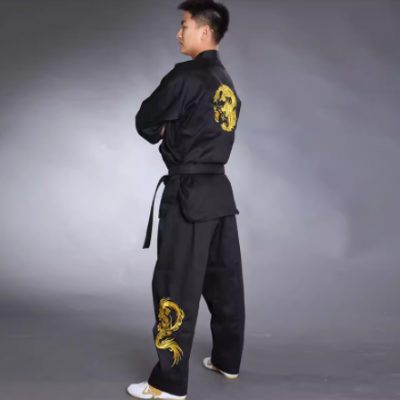 Black Taekwondo Uniform Embroidered with Dragons