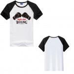 Short-sleeved T-shirt with red and blue sleeve prints and Black boxing gloves design Short-sleeved T-shirt with red and blue sleeve prints and Black boxing gloves design