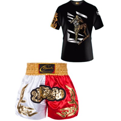 Yellow-waist Muay Thai Shorts + Fist Ice Cotton Black Muay Thai Top