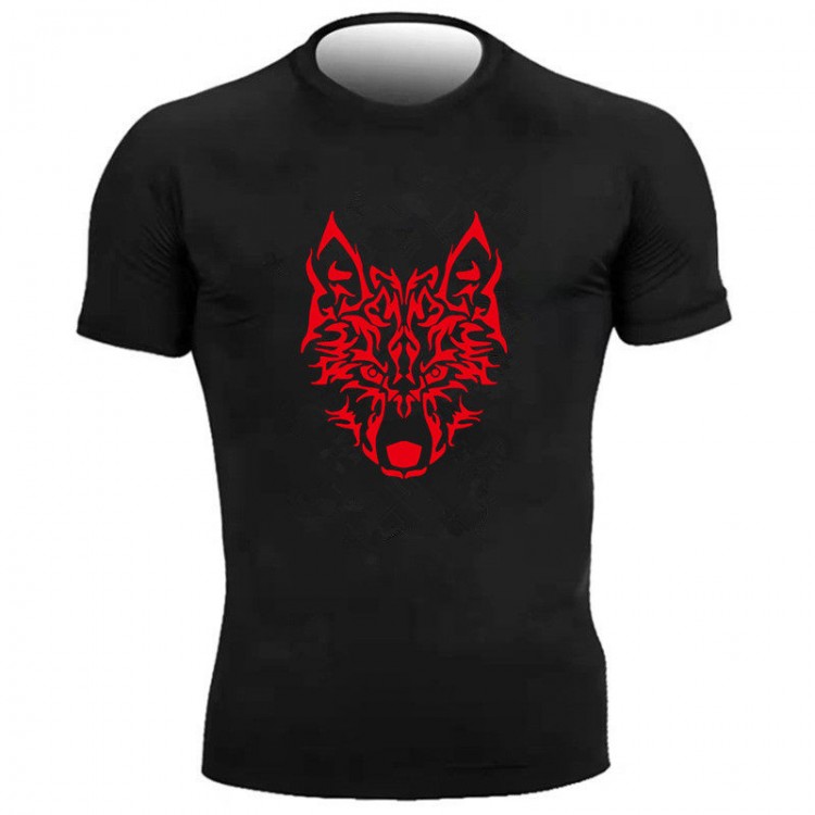 Quick-dry Fabric with a Black-printed Red Wolf Head Black T-shirt Quick-dry Fabric with a Black-printed Red Wolf Head Black T-shirt