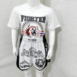 T-shirt with a white tiger head print+White muay thai shorts with a tiger head motif T-shirt with a white tiger head print+White muay thai shorts with a tiger head motif