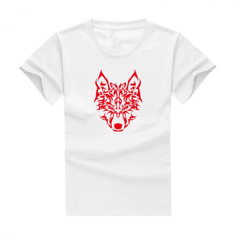 Quick-dry Fabric with a Black-printed Red Wolf Head White T-shirt Quick-dry Fabric with a Black-printed Red Wolf Head White T-shirt