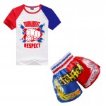  Hot-stamped Red-and-Blue Color-block Muay Thai Pants + Red-and-Blue Sleeved Fist-pattern T-shirt
