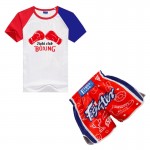  Red Muay Thai Pants + Red-and-Blue Sleeve Glove-style T-shirt