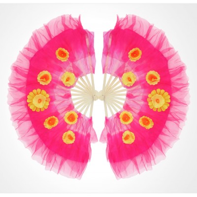 Left & Right Hand Sunflower Mesh Dance Fans
