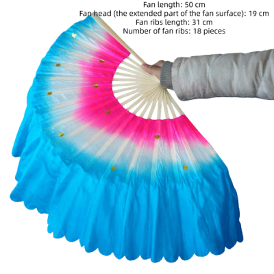 Three-color gradient fan (pink-white-blue, left and right hands)