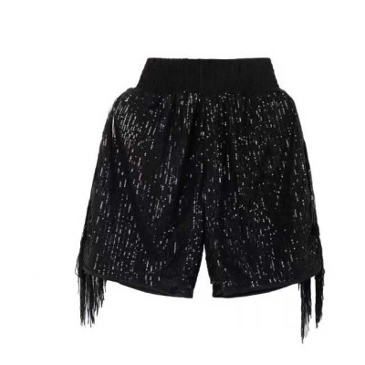 Black Sequin Boxing Shorts with Fringe