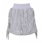 Silver Sequin Boxing Shorts with Fringe