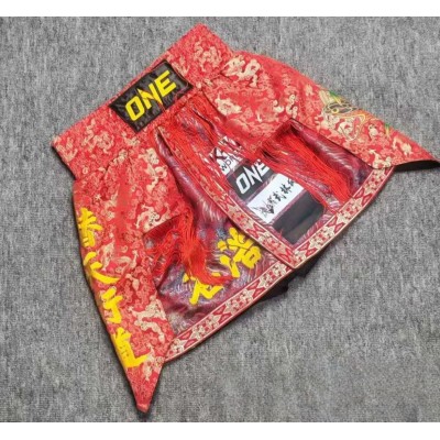  Red Dragon Brocade Muay Thai Shorts Kickboxing MMA Martial Arts Fight Trunks