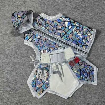  Iridescent Holographic Boxing Corner Robe & Trunks Set - Shiny Mosaic Fight Uniform