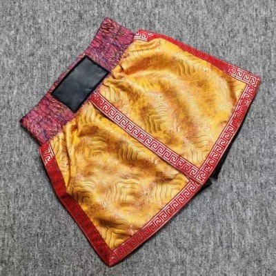  Muay Thai Shorts | Gold & Red Traditional Boxing Fight Trunks (Authentic Style)