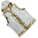 White & Gold Fringe Boxing Fight Entrance Robe & Trunks Set - Shiny Metallic Trim Uniform White & Gold Fringe Boxing Fight Entrance Robe & Trunks Set - Shiny Metallic Trim Uniform