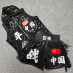 Customizable Black Sequin Boxing Fight Robe & Trunks Set - Personalized Logo/Text Flag Design Customizable Black Sequin Boxing Fight Robe & Trunks Set - Personalized Logo/Text Flag Design