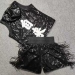 Customizable Black Sequin Boxing Fight Robe & Trunks Set - Personalized Logo/Text Flag Design Customizable Black Sequin Boxing Fight Robe & Trunks Set - Personalized Logo/Text Flag Design