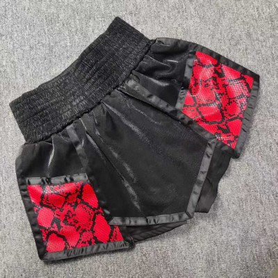 Brown Snake Print Boxing Trunks - White Satin Fight Shorts for MMA/Boxing